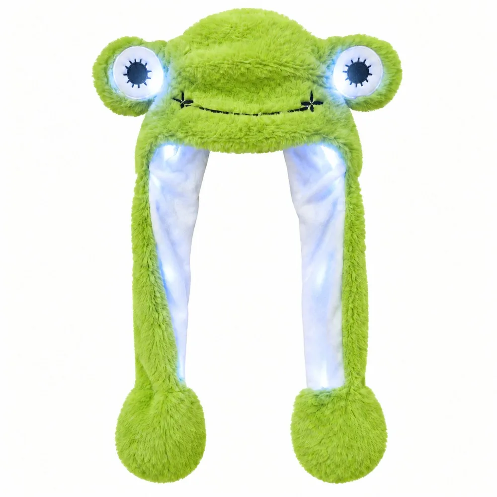 Fun Frog Shape Furry Animal Hat Windproof Warm Moving Ear Hat Adjustable Lightweight Kids Earflap Hat Autumn Winter