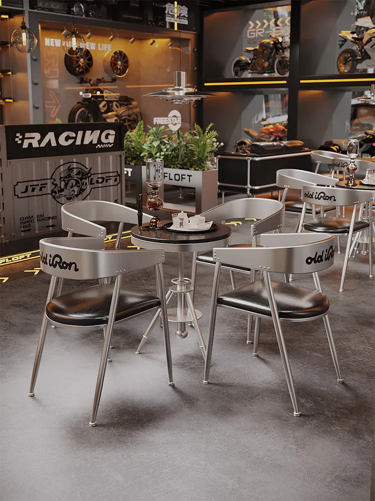 Industrial Style Iron Table and Chair Set, Commercial Metal Furniture for Cafe, Milk Tea Shop, Bar & Restaurant