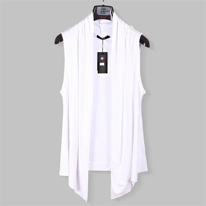 Vintage Streetwear Punk Cape Gray Long Men Sleeveless New Fashion Color Black Cardigan Vest Summer Cloak Man Korean White