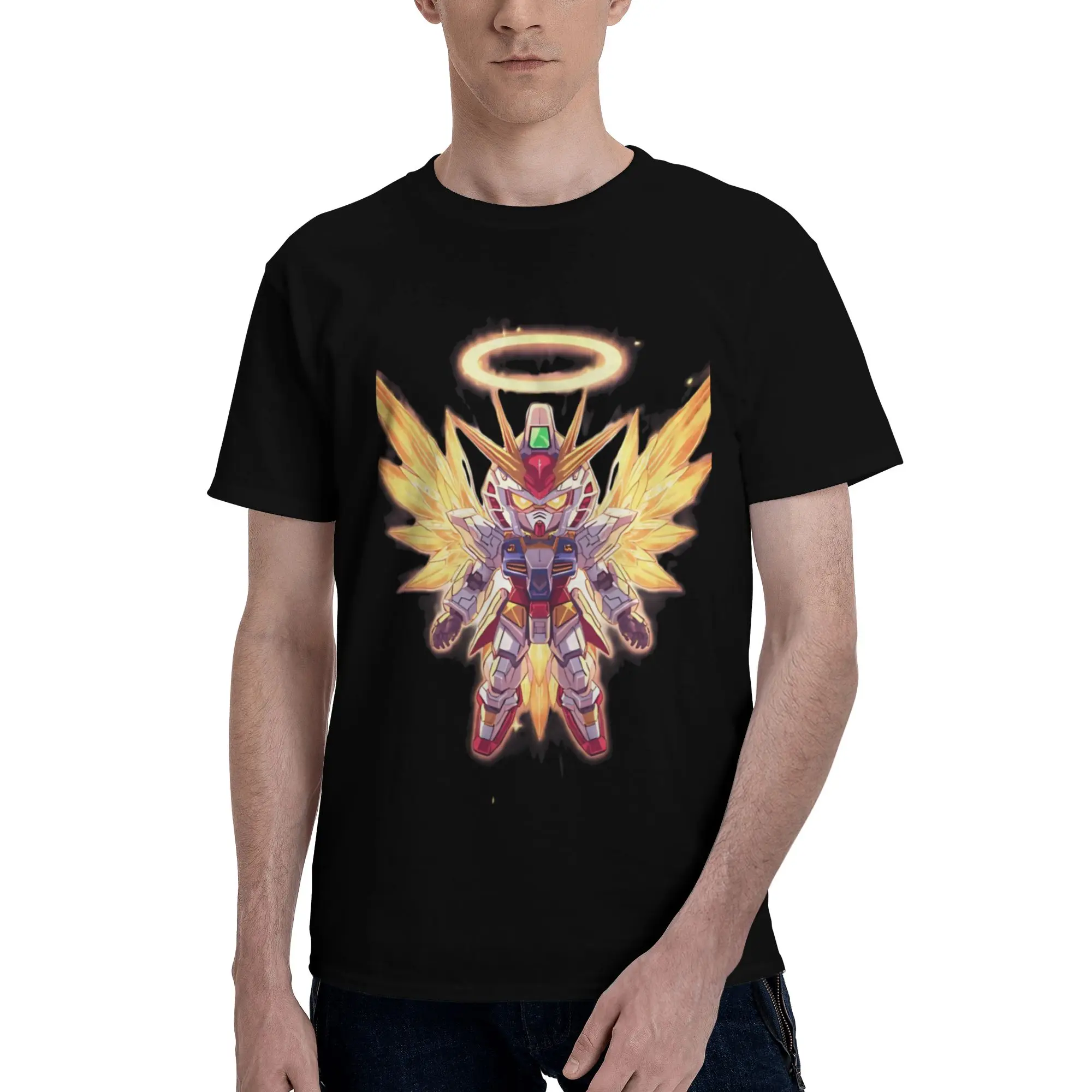 Angle Flame Men's T Shirt Gundam Fashion Tee Shirt Short Sleeve Crewneck Pure Cotton Graphic Clothes T-Shirt
