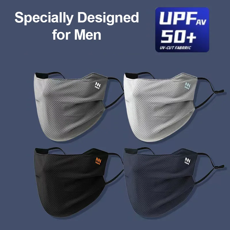 Sun Face Mask Men Cycling Fishing Mesh Breathable Sports Face Covering Driving Sun Protection Stretch Adjustable Ear Loops Mask