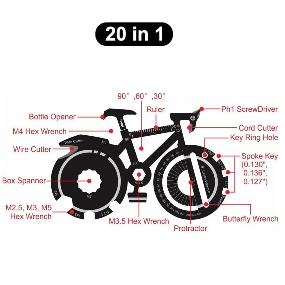 20 In 1 Bicycle Multitool Card Survival Gadgets Keychain Utility Pocket Tool Multifunctional Outdoor Camping Tool