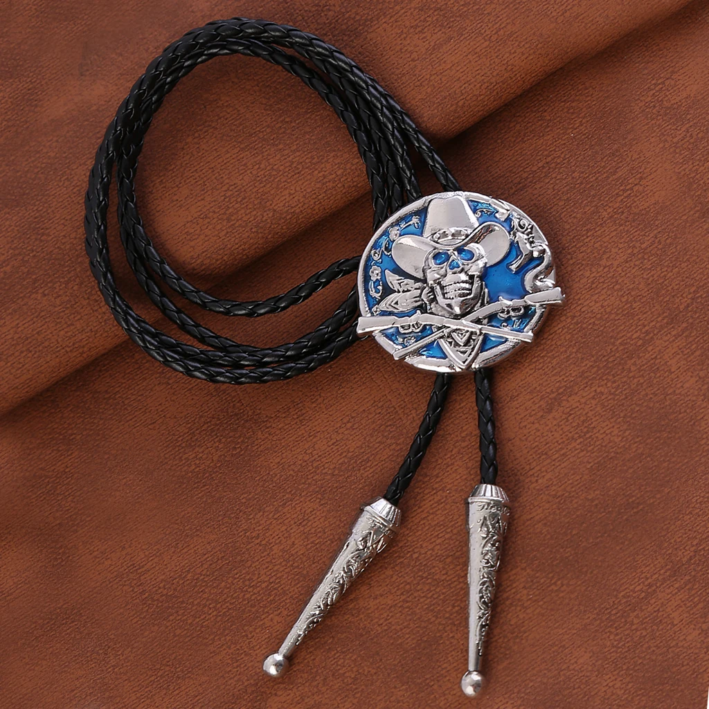 

Western Cowboy double gun hat Skull Bolo tie