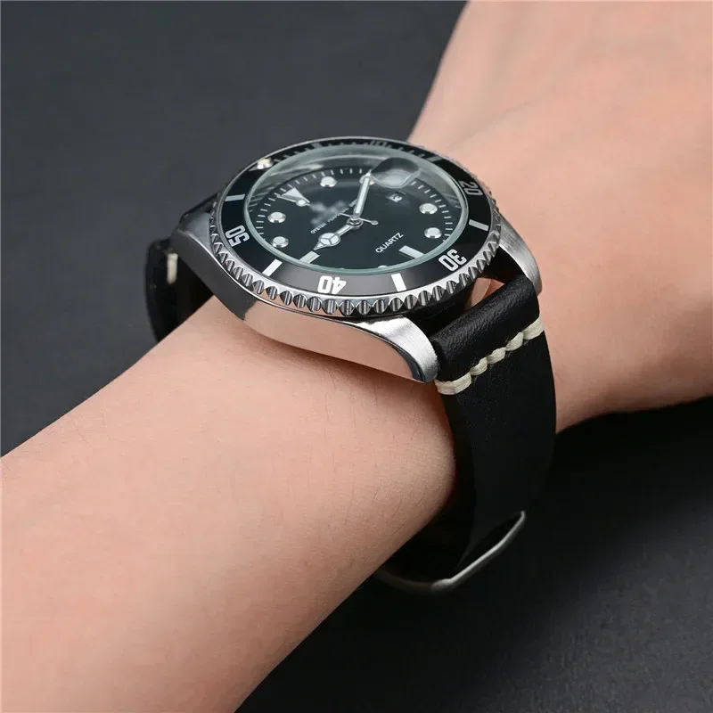 خمر جلد البقر جلد طبيعي حزام ساعة اليد 20/22 مللي متر 24 مللي متر العالمي براون الرجال سوار الفرقة اكسسوارات ل أوميغا ل تيودور حزام