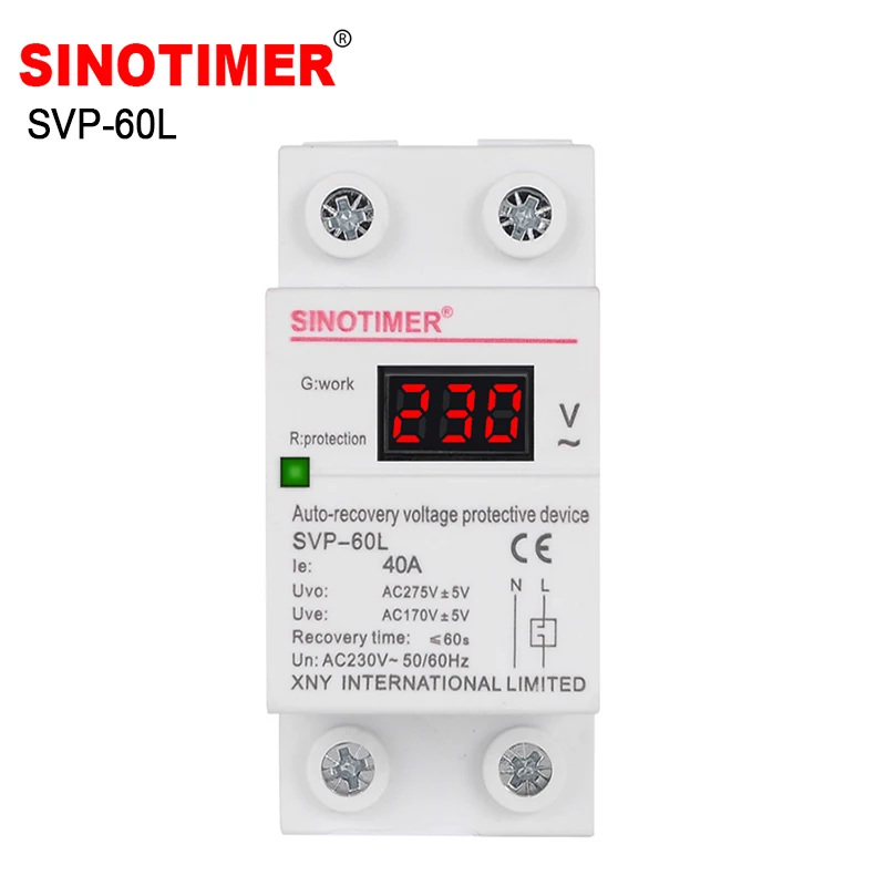 230V AC 40A Din Rail Automatic Recovery Reconnect Over Under Voltage Relay Protective Device Breaker Voltage Protector