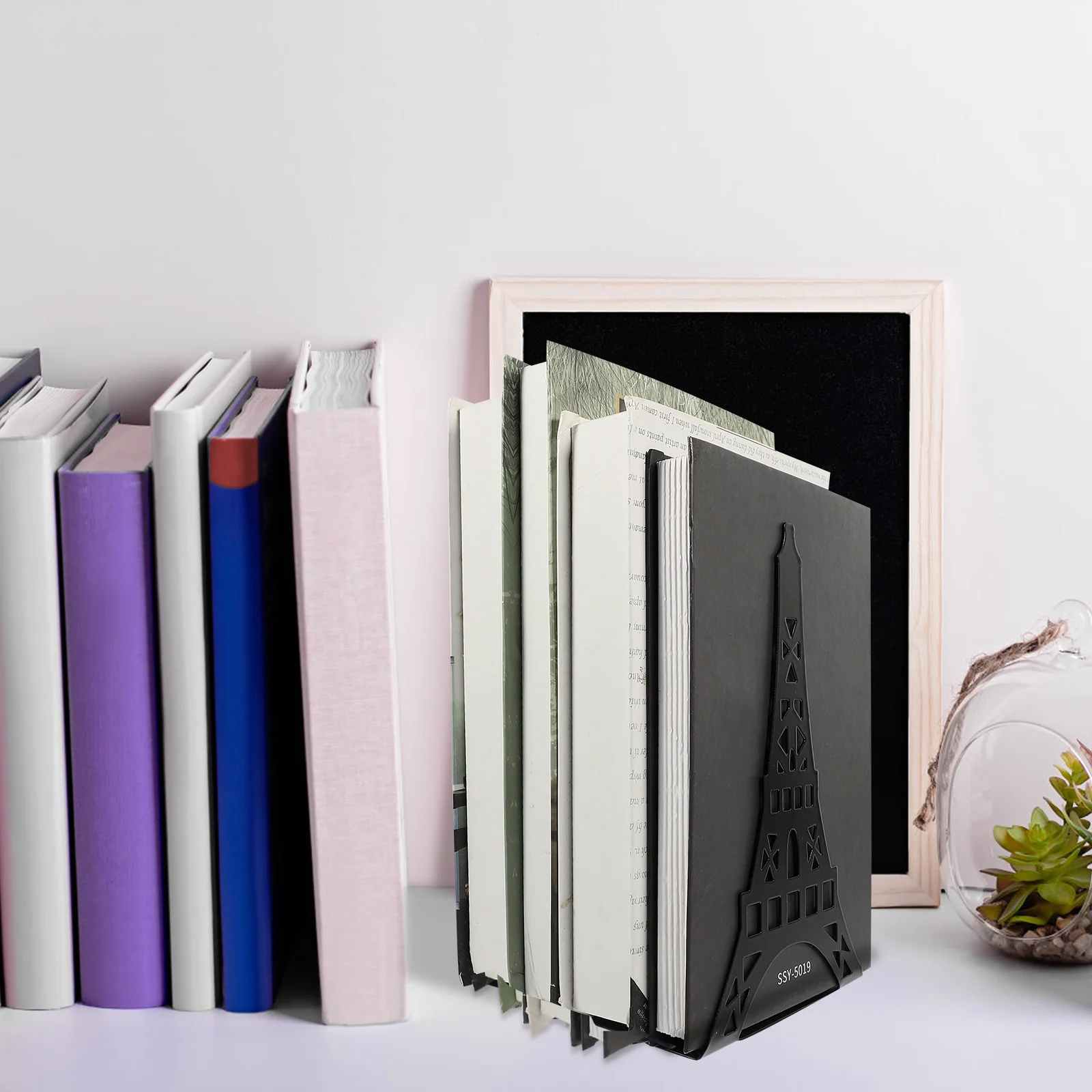 2 Pcs Stationery Steel Bookend Office Cases Decor Books Metal Crafted Organizer