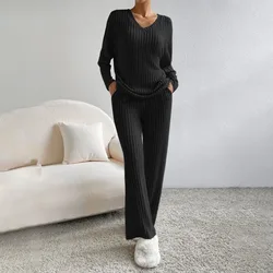 Autumn Winter Long Sleeve T-shirts And  Wide Leg Pant Sets Women 2024 Fashion Loose Two Piece Set Female Clothing Suits