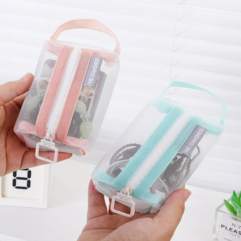 1pc Square mesh storage bag purse, light and fresh mesh storage multi-color zipper wallet