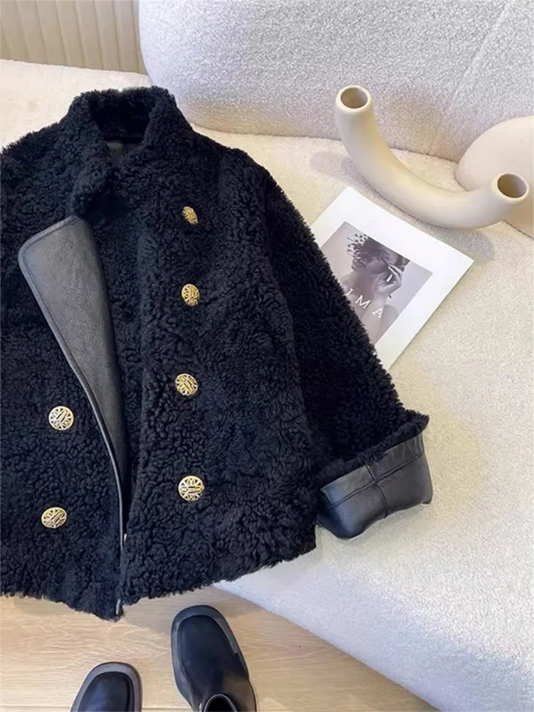 엘레 블라 양털 자켓 여성용 루즈핏 퍼리 아우터웨어 가을 겨울 유니크 스페셜 인티메이티드 가죽 및 퍼 코트