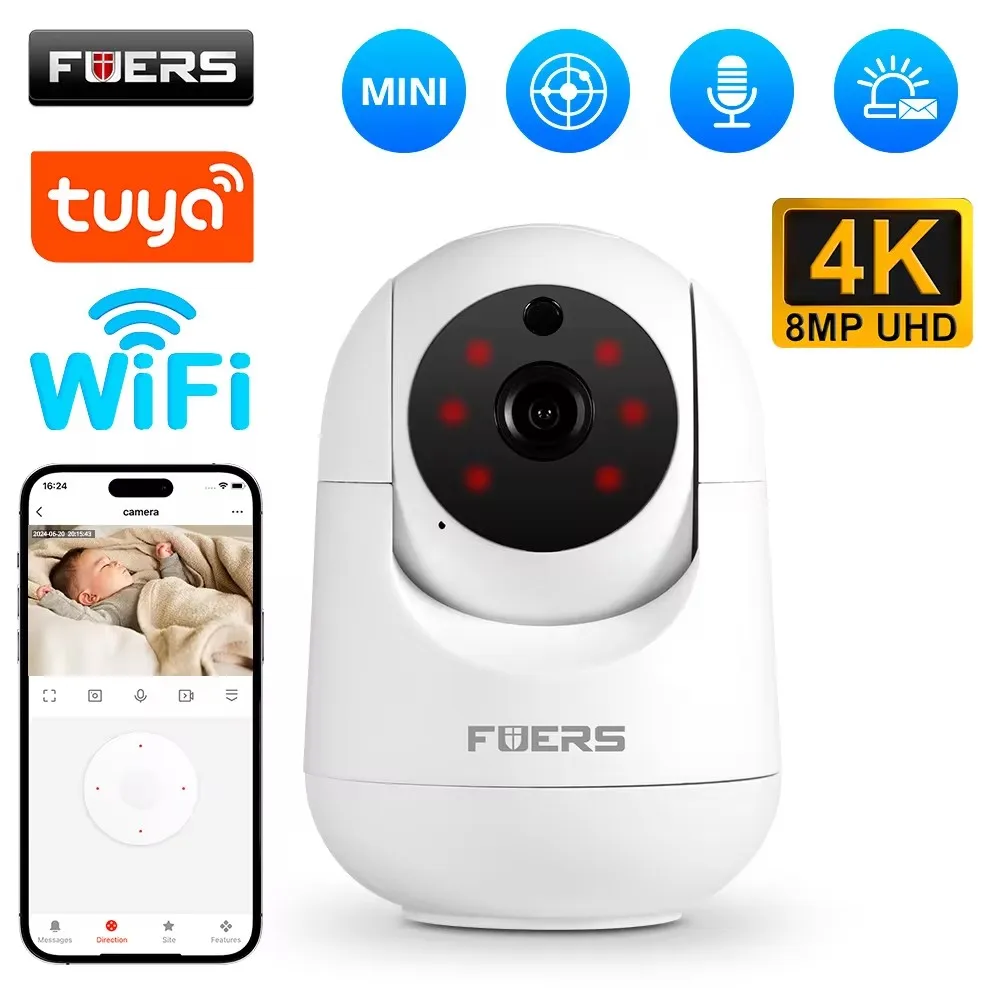 Fuers-cámara WiFi de 5MP para hogar inteligente, cámara de vigilancia IP inalámbrica para interiores, detección IA, seguimiento automático, Monitor de seguridad para bebés