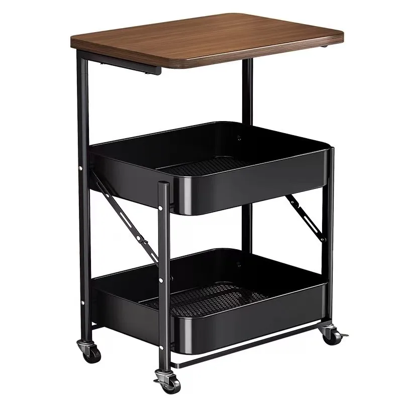 Vintage Folding Storage Trolley Floor Shelf Bedroom Nightstand Snack Storage Rack Coffee Table Living Room Side Table