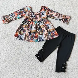 Promotion Items Kids Boutique Clothes Long Sleeve Top With Pants 2 Pieces Set Children Girls Outfits