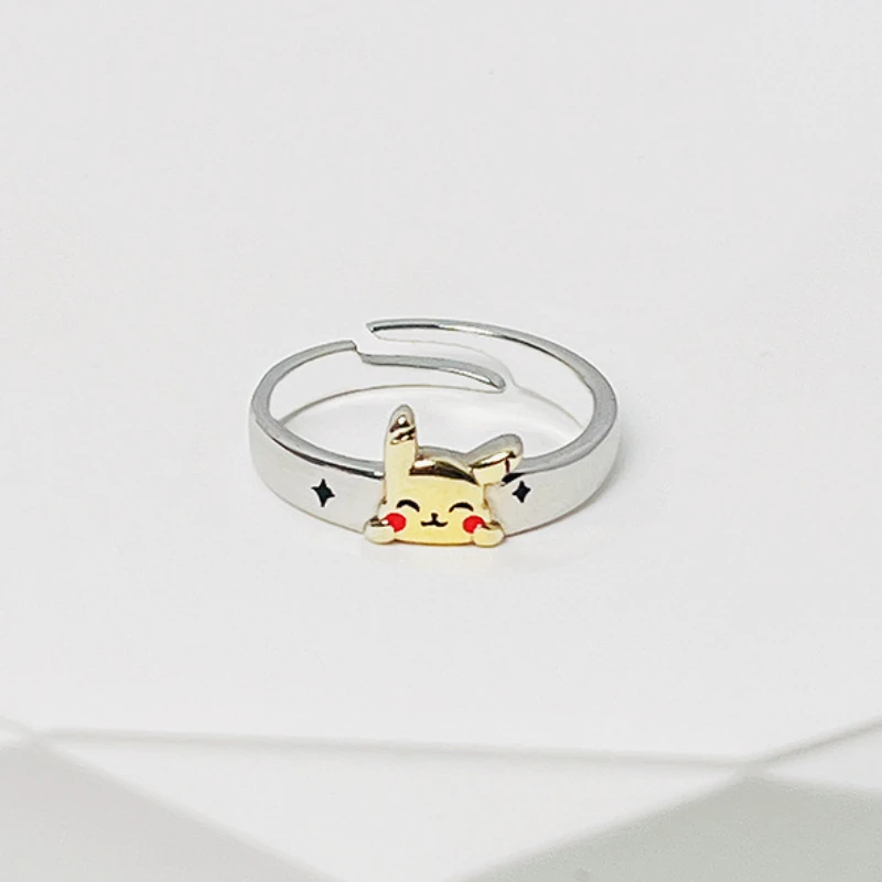 Pokemon Pikachu Ring Pikachu Lightning Energy Cartoon Drop Glue Index Finger Ring Children's Anime Periodic Gold Ring Toy Gift