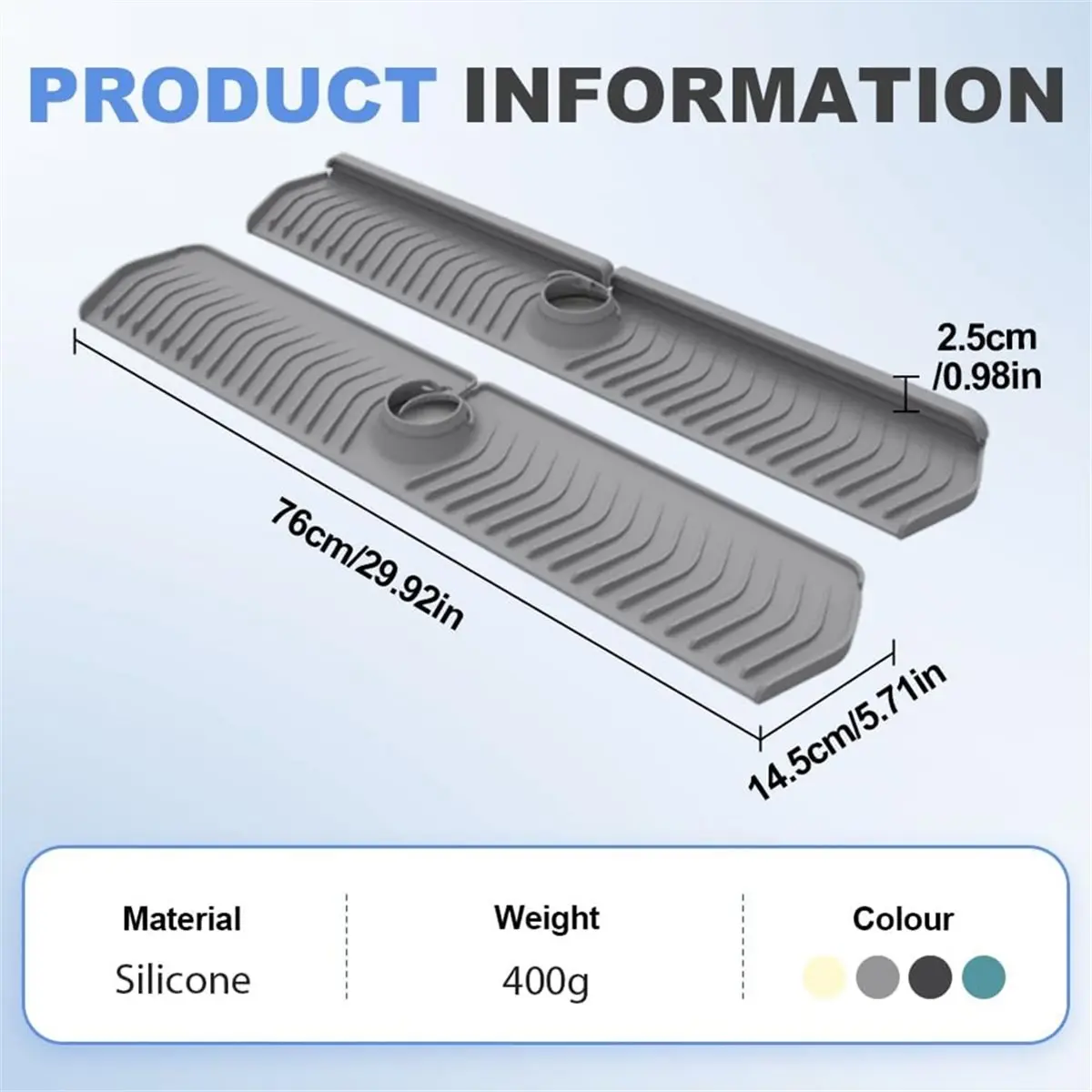 

【frki】 Kitchen Sink Faucet Mat, 30in Silicone Guard & Draining Mat, Foldable, Keeps Countertops Dry