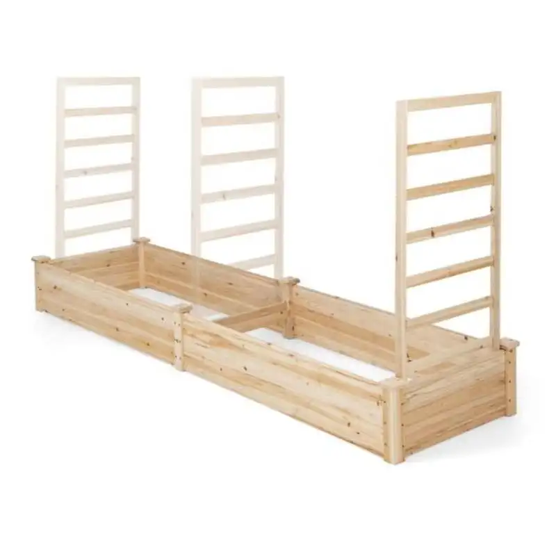 Raised Garden Bed with Planter Box and Trellis-Natural
