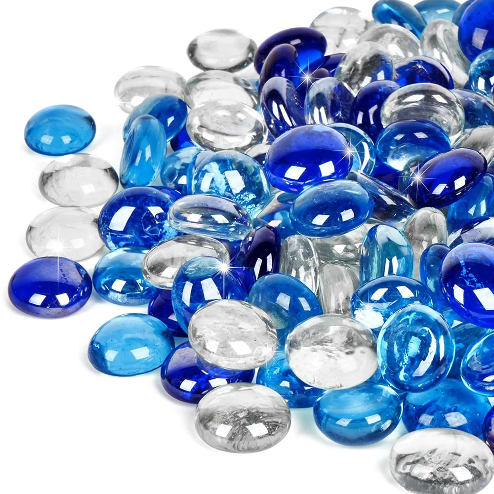 Blue Mixed Gemstone Vase Fillers Beads Flat Glass Marbles Decorative Glass Pebbles Floral Fish Tank Rocks for Vases Table