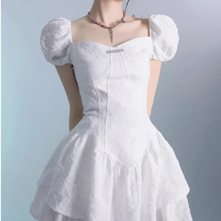 Birthday Girl Lace Doll Skirt Set Women Summer Pure Desire Bubble Sleeve Puffy Skirt Tea Break Fashion Two-Piece Suit