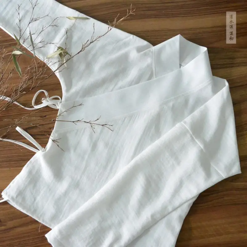 

New Chinese Style Sleepwear Women's Set Home Clothes Inner Pure Cotton Fleece Linen White Ming Dynasty Hanfu