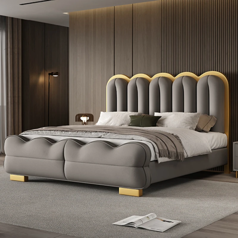 leather Frame Double Bed Queen Luxury Wooden Queen European Double Bed Princess Modern Cama Matrimonial Bedroom Furniture image 3