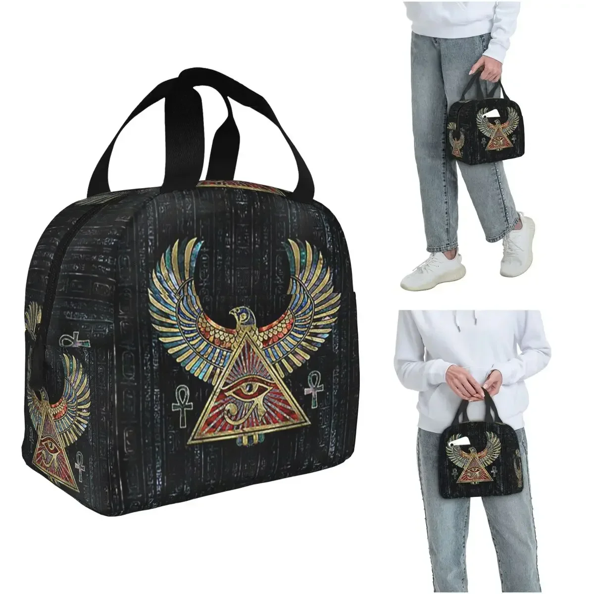 Eye Of Horus Wadjet Gemstone And Gold Insulated Lunch Bag for Women Children Portable Food Boxes Thermal Lunch Box Tote