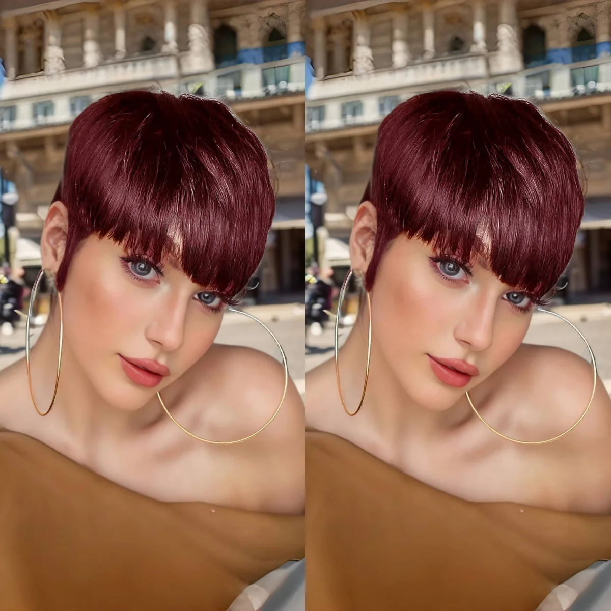 여성용 스트레이트 풀 머신 메이드 숏 레이어드 인모 픽시컷