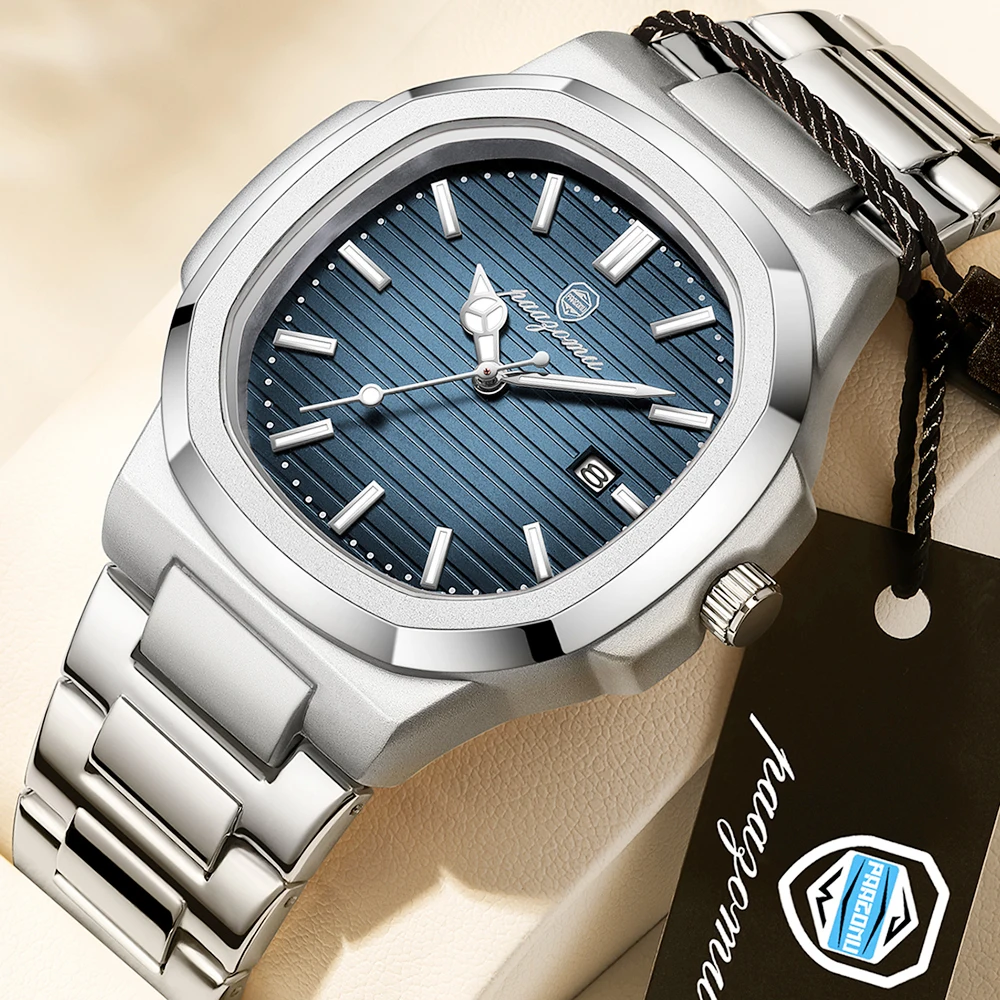 PAAZOMU Luxury Brand Men's Quartz Wristwatch Stainless Steel Waterproof Luminous Date Man Clock Square Business Watches For Men