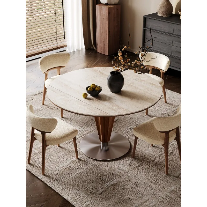 Slate Round Dining Table High-End Feel Square and Round Dual-Use Extendable Dining Table and Chairs
