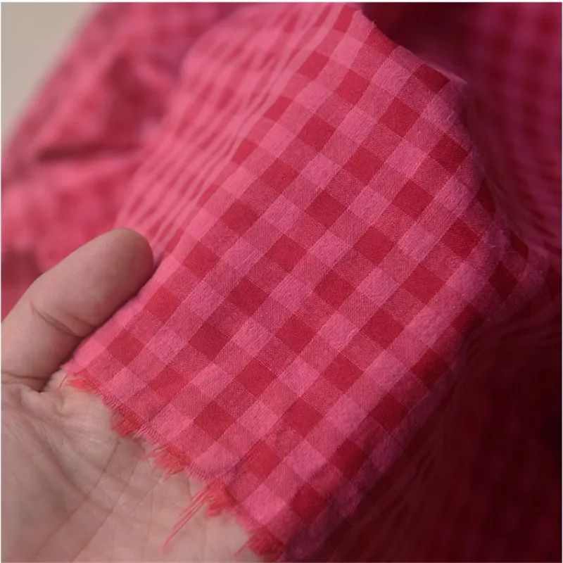 Rose Bubble Polyester Cotton Fabric Checkered DIY Shirt Top Jumpsuit Dress Children\'s Clothing Handmade Fabrics