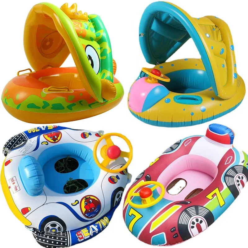 Inflatable Baby Swimming Rings Seat Floating Sun Shade Toddler Swim Circle Fun Pool Bathtub Summer Beach Party Water Toys