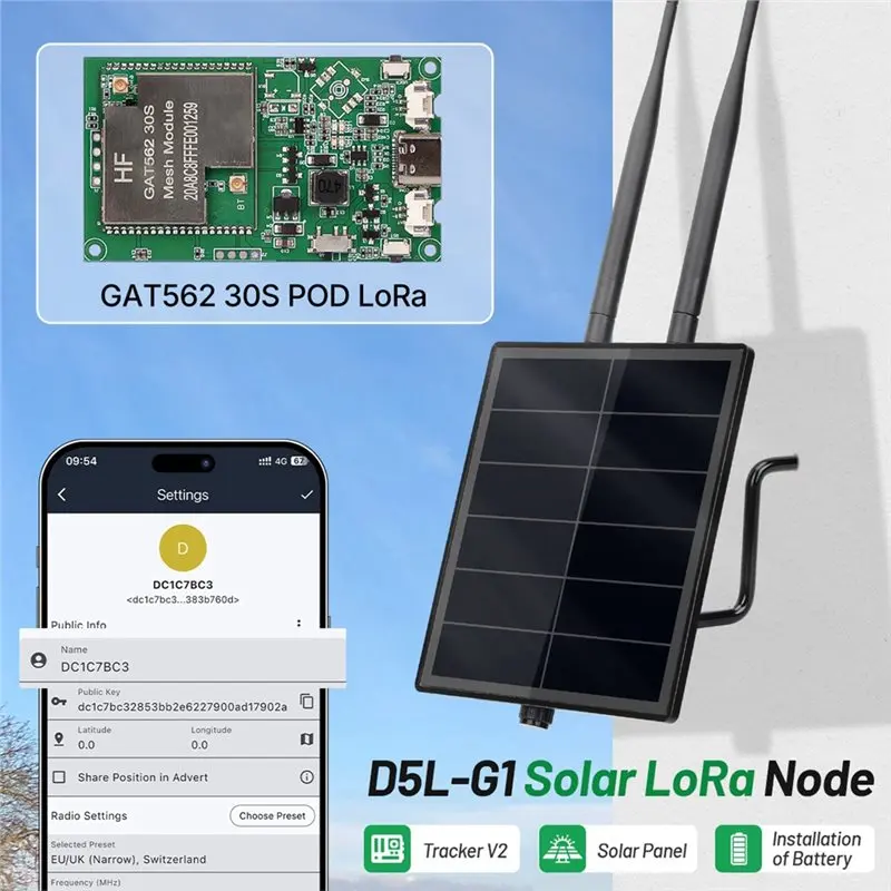 Meshcore Mesh Node 5W GAT562 30S Lora Repeater Node Meshtastic Solar Powered 30Dbi Board Lora Flashing