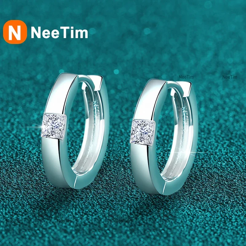 

NeeTim Princess Cut Moissanite Hoop Earrings for Women D VVS1 Lab Diamond 925 Sterling Silver Party Wedding Earring Fine Jewelry