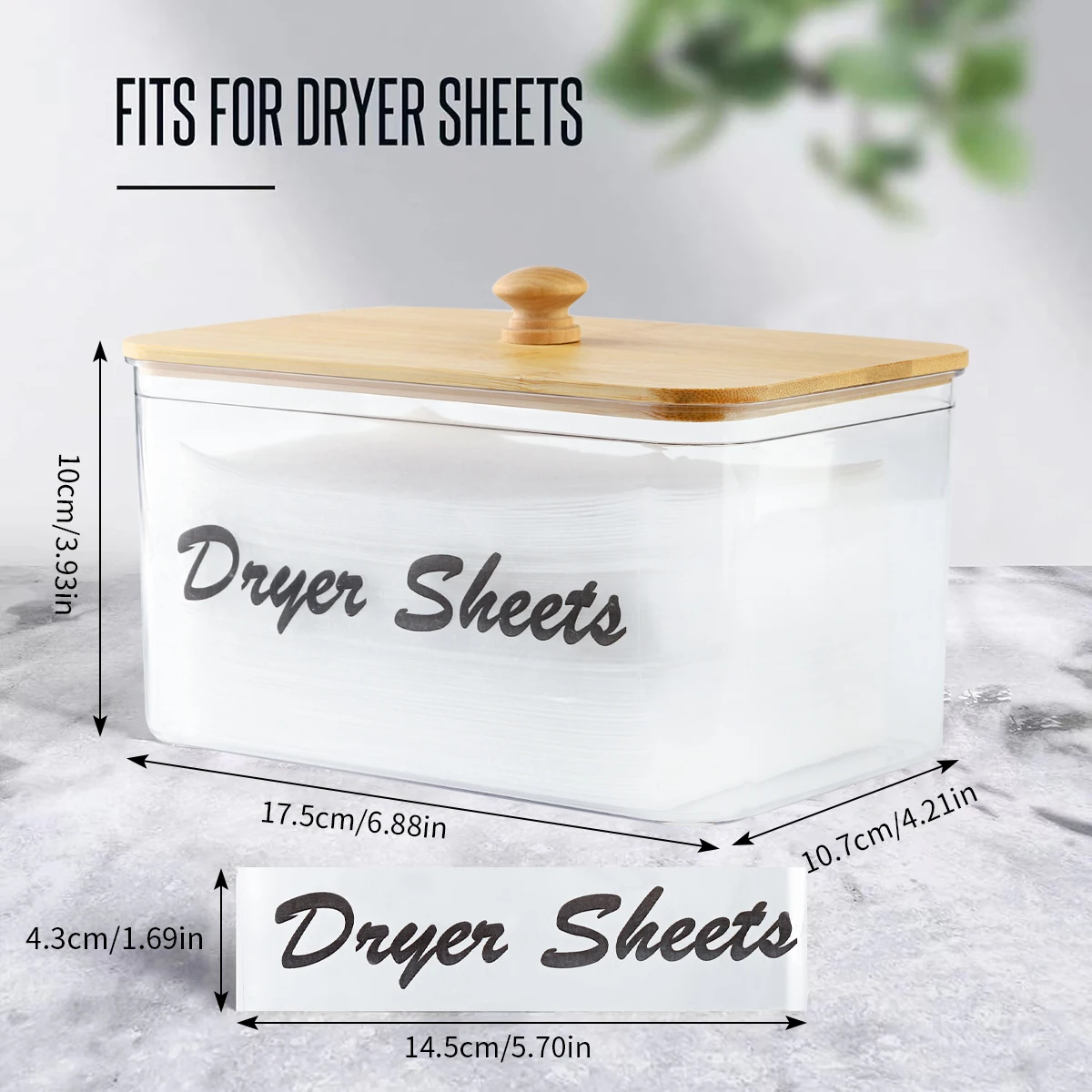 Clear Dryer Sheet Holder Container with Bamboo Lid for Laundry Room Decor Organization and Storage, Clean Dryer Sheet Detergent