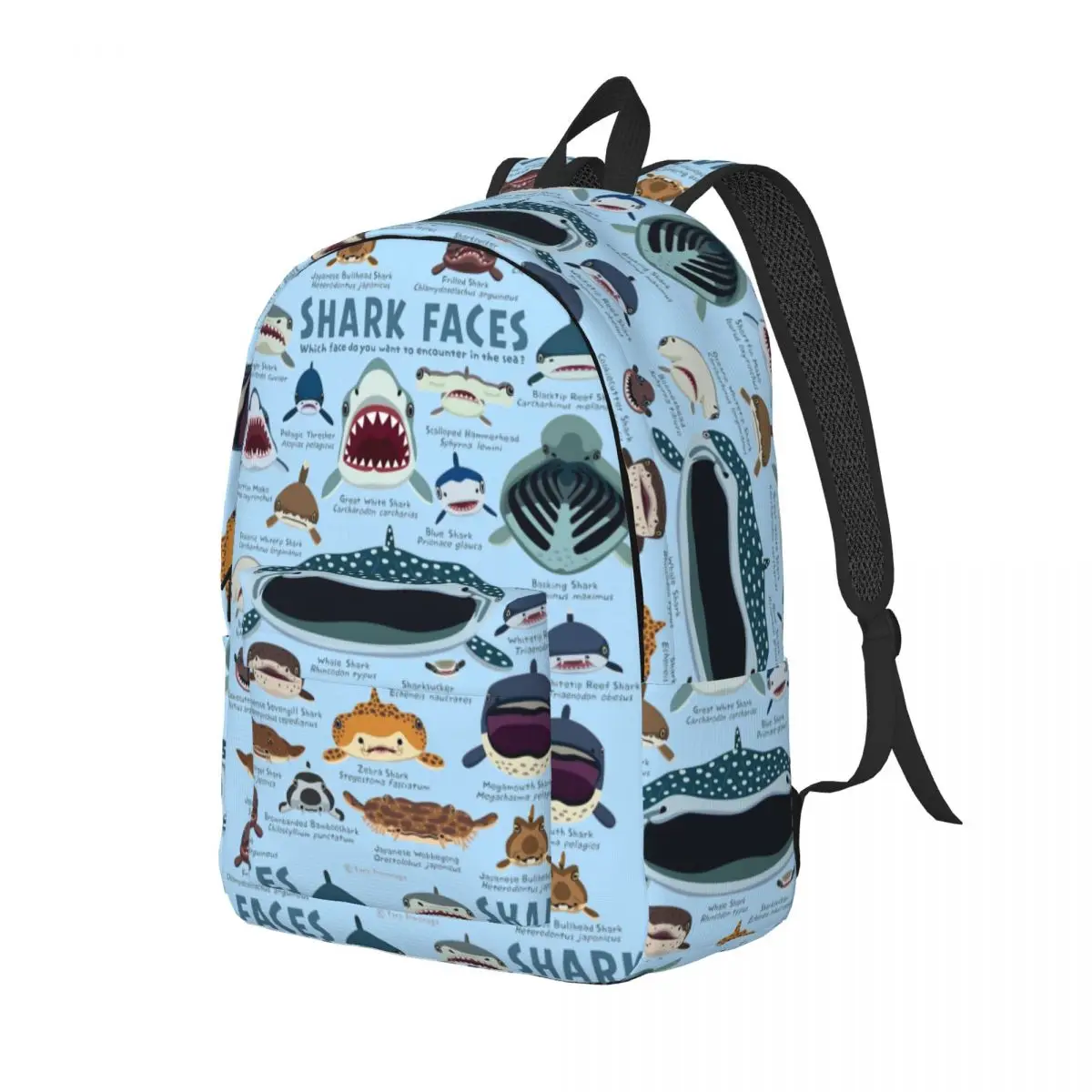 Shark Faces Backpack Middle High College School Student Bookbag Teens Canvas Daypack Outdoor