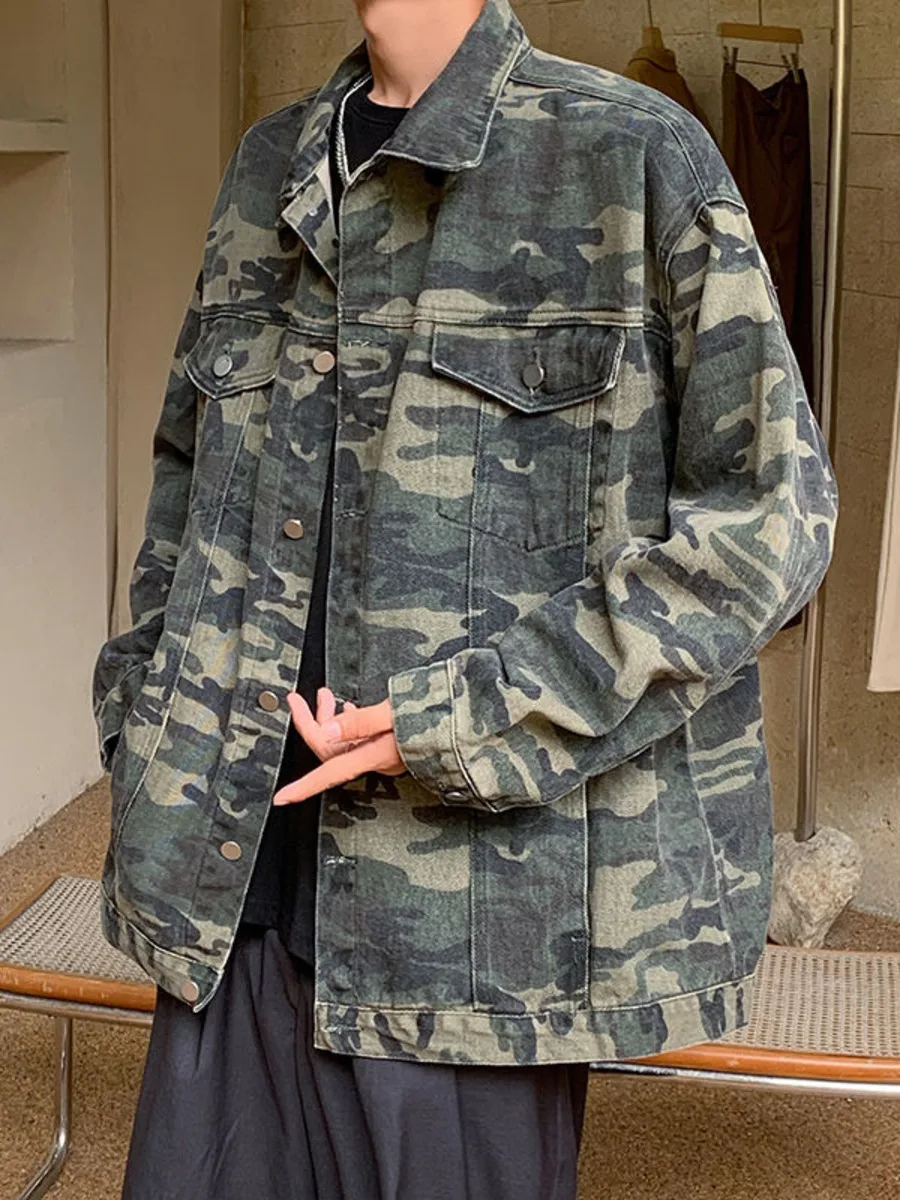 Men Camouflage Denim Jackets Casual Military Comfortable Multi-pocket Jean Coats Male Army Thin Vintage Combat Cargo Outerwear