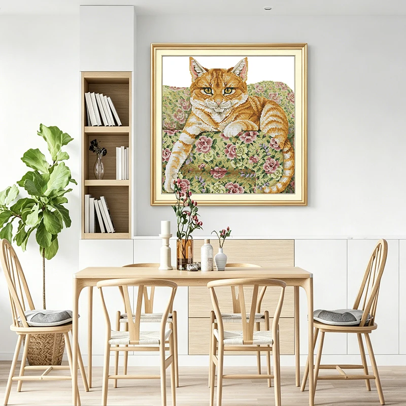 

Набор для вышивания крестиком Joy Sunday: Оранжевый кот на диване, HD-печать, ткань Aida 16/14/11CT, набор для вышивания своими руками с подарком