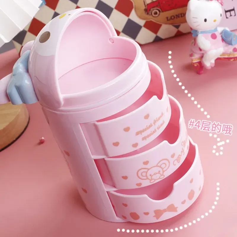 Sanrio Kawaii Cartoon Hello Kitty Anime My Melody Doll Creative 3 Tier Jewelry Box Hairpin cassetto Storage Box Toys Dressing Case