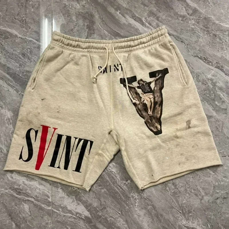 

25ss Oversized Saint Michael Shorts Men Women 1:1 Best Quality Vintage Washed Drawstring Shorts