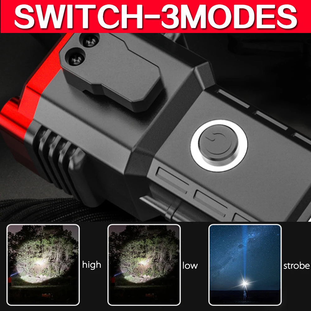 LED  TYPE-C USB Rechargeable Flashlight Torch Light  Waterproof Emergency Self-Rescue Hand Lamp Tactical Light