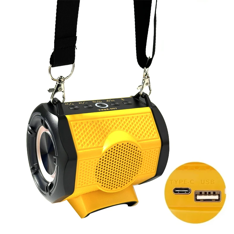 Cordless Bluetooth Wireless Portable Speaker For Dewalt 18V Battery With TWS Pairing Function, Dual USB Port, RGB Light Durable