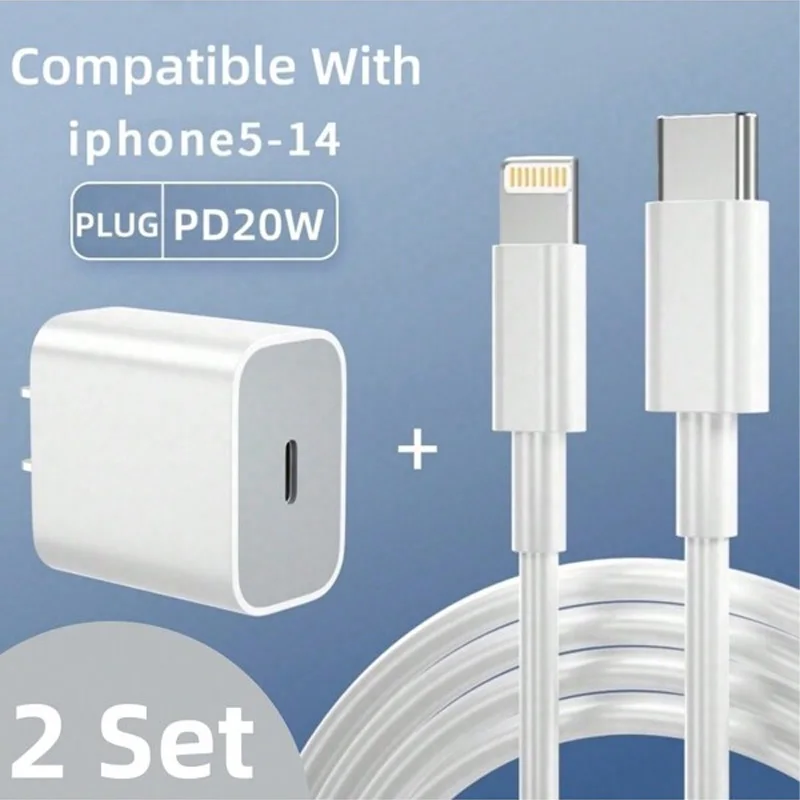 

2PC 20W Fast Charger For iPhone 13 Mini 12 11 Pro 14 Pro Max Plus X XR XS USB Type C Fast Charging Charger Cable Accessories