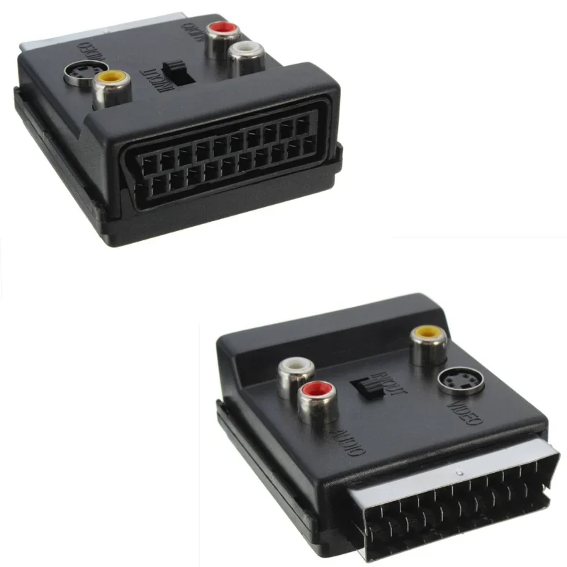 Konverter TV Video AV, SCART ke 3RCA Jack S Video AV, konverter TV dengan IN/OUT 20 Pin SCART ke 3 RCA s-video Audio Video, colokan konektor kabel adaptor