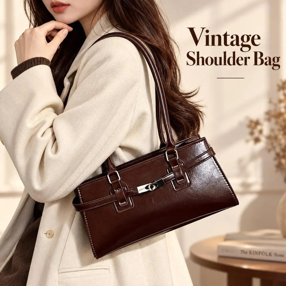 PU Leather Underarm Handbags Zipper Waterproof Motorcycle Bag Large Capacity Belt Buckle Design Shoulder Satchels Autumn Winter