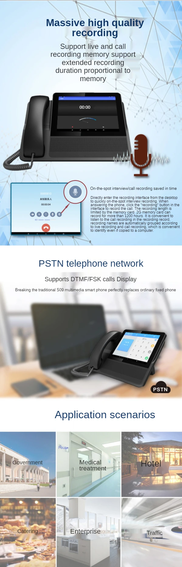 Imagem -06 - Telefone Fixo de Videoconferência Comercial de Rede Dupla Pstn ip de Polegadas com Wifi S09