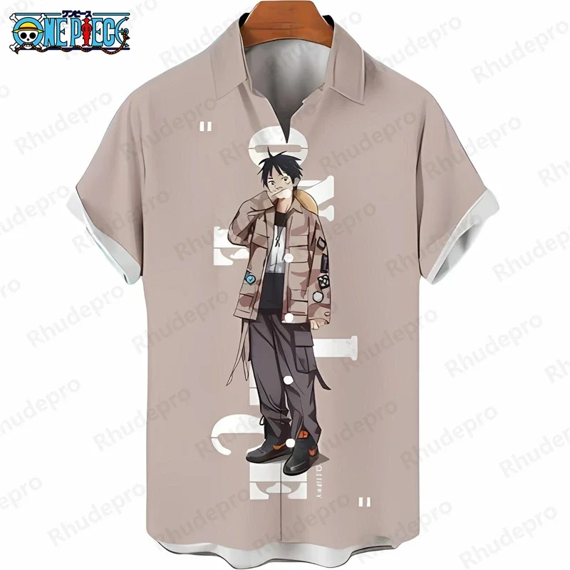 Hot Men's One Piece Hawaiian Shirt Luffy Classic Pose Print Anime Kids Short Sleeve Tropical Beach Holiday Shirt Tops