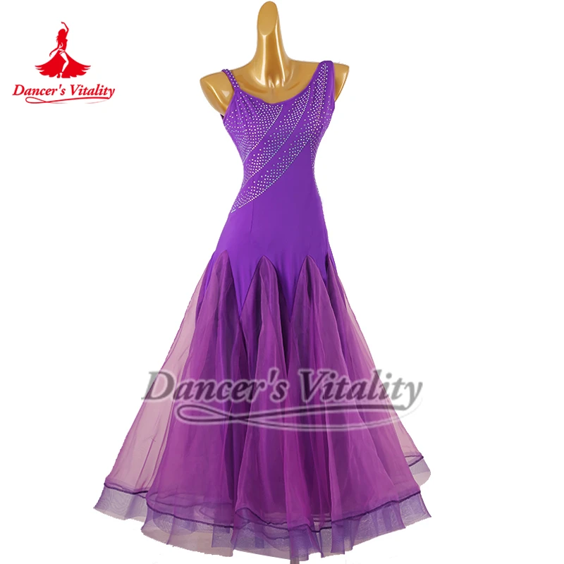 Purple Standard Social Dance Sleeveless Big Swing Dresses Adult Children and Adolescents Waltz Foxtrot Tango Clothing Customize