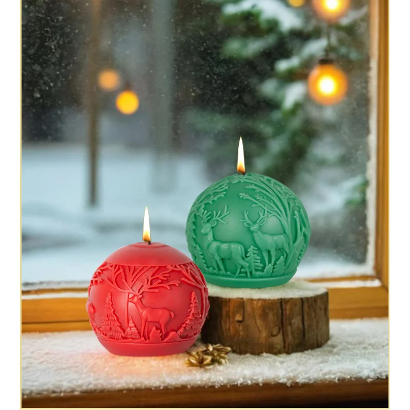 Christmas Ball Candle Silicone Mold DIY Elk Tree Ball Aromatherapy Wax Soap Paste Mold Chocolate Cake Christmas Gift Making Tool