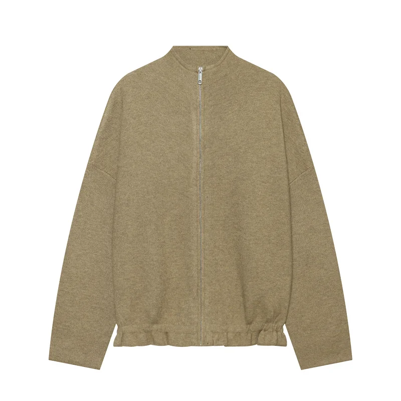 Guobioziy Women's Jacket 2026 Fall/Winter New Camel Long-Sleeve Loose Simple Stretch Knit Cardigan Elegant and Stylish