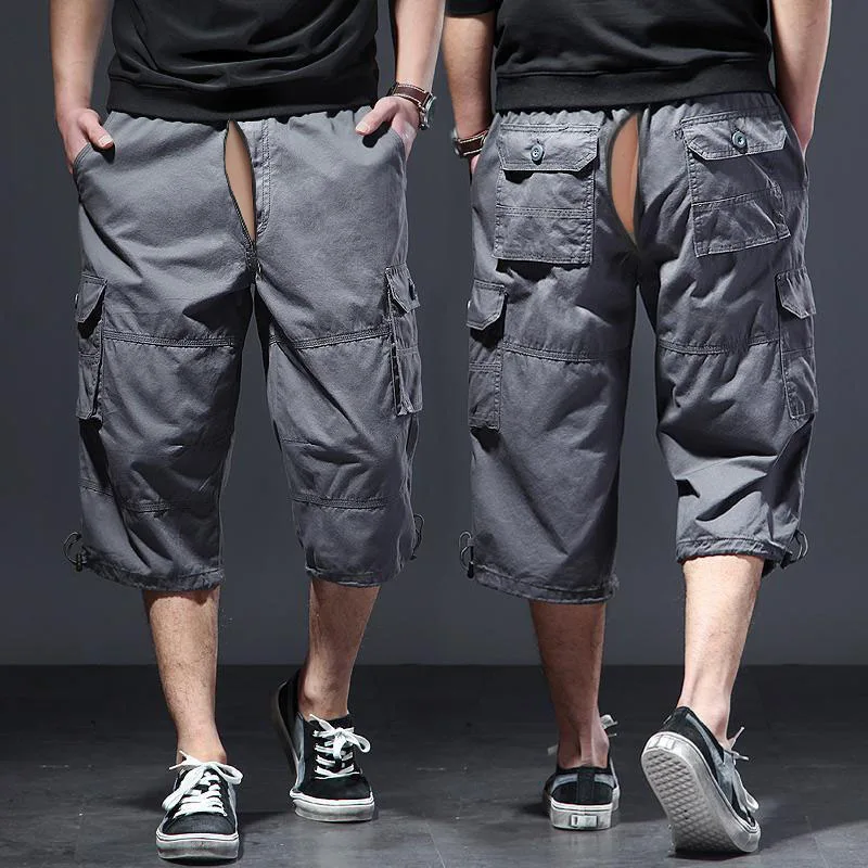 Cotton Invisible Open-Seat Pants Outdoor Sex Driver Fast Pants Men's Summer Casual Shorts Loose Sports Cargo Shorts Pants Men