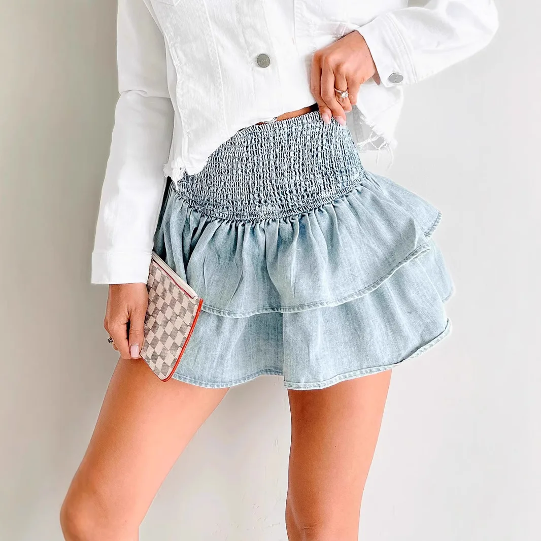 2026 New Women Denim Cake Pleated Skirt Sexy Pure Desire Y2K Baddie Design Casual Mini Jean Skirt Streetwear