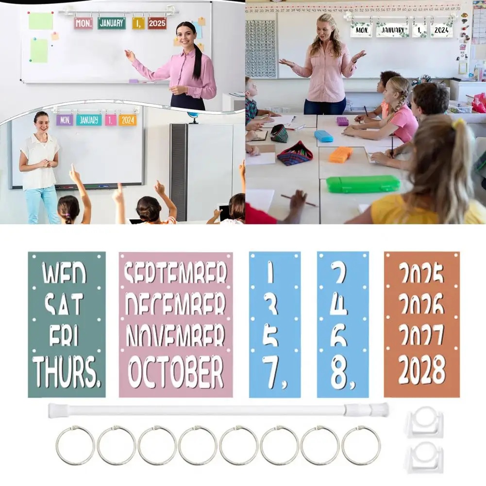 Boho Fliping Calendar Bulletin Board Set Łatwa instalacja Czas edukacyjny Narzędzie do nauki Naklejki z miedzianą płytką dla dzieci